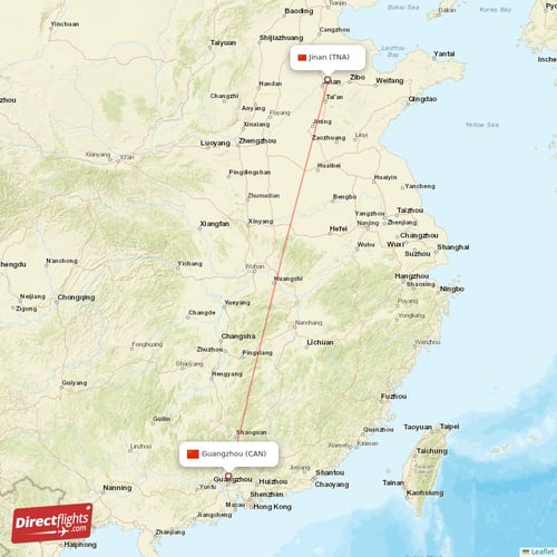 Jinan - Guangzhou direct flight map
