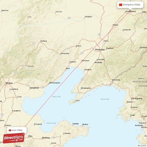 Jinan - Changchun direct flight map