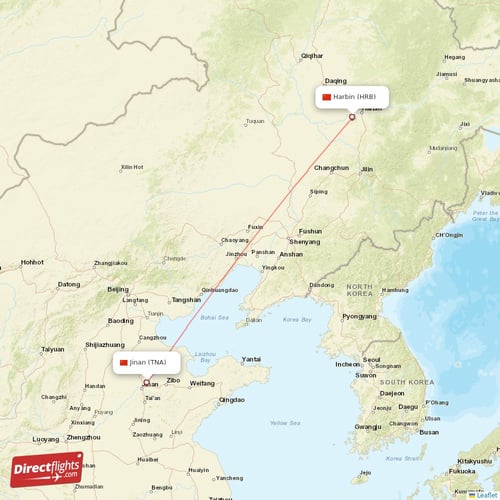 Jinan - Harbin direct flight map
