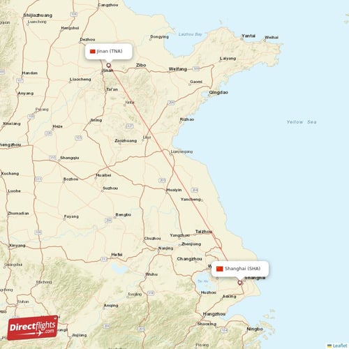 Jinan - Shanghai direct flight map