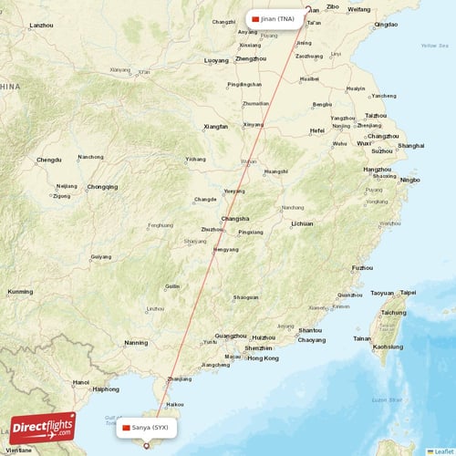 Jinan - Sanya direct flight map