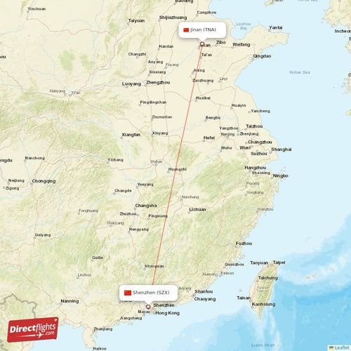 Jinan - Shenzhen direct flight map