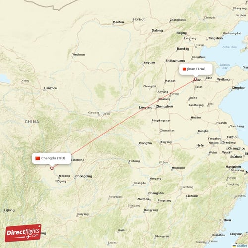 Jinan - Chengdu direct flight map