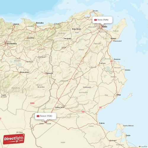 Tozeur - Tunis direct flight map