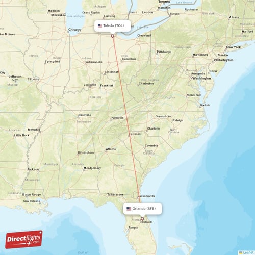 Toledo - Orlando direct flight map