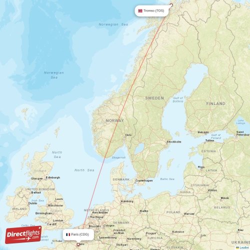 Tromso - Paris direct flight map