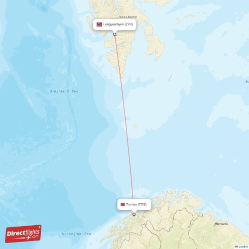 Tromso - Longyearbyen direct flight map