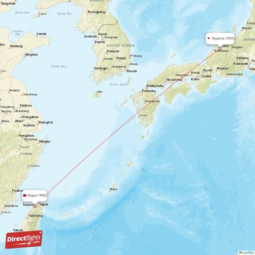 Toyama - Taipei direct flight map