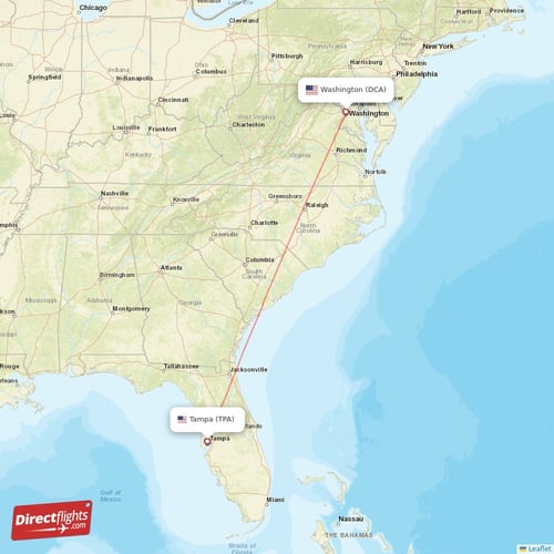 Tampa - Washington direct flight map