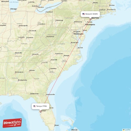 Tampa - New York direct flight map
