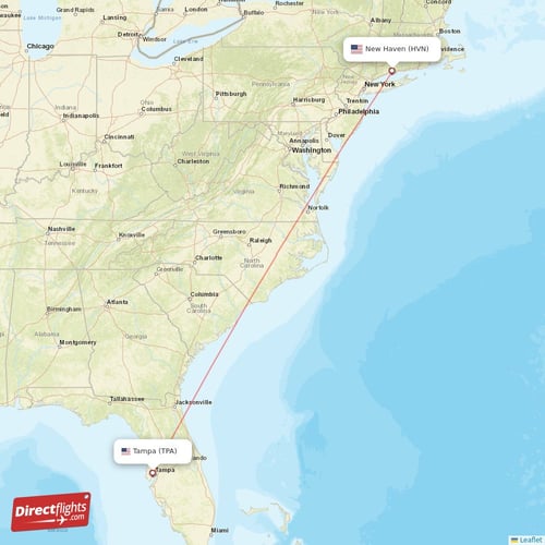 Tampa - New Haven direct flight map