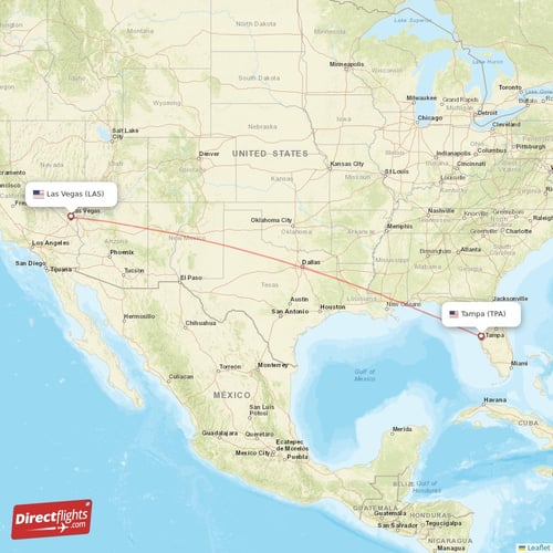 Tampa - Las Vegas direct flight map