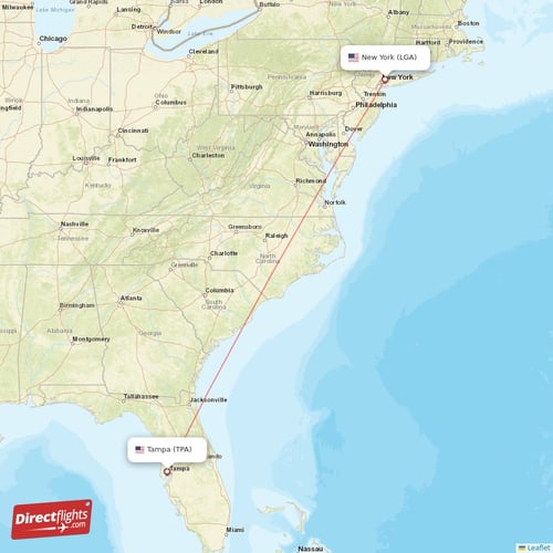 Tampa - New York direct flight map