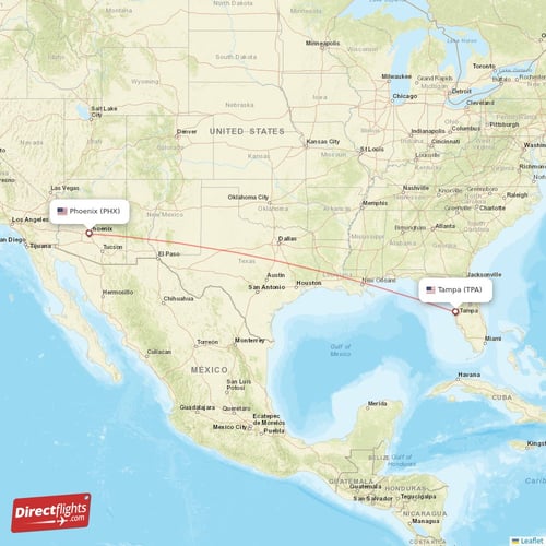 Tampa - Phoenix direct flight map