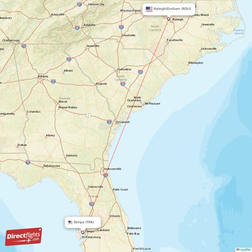 Tampa - Raleigh/Durham direct flight map