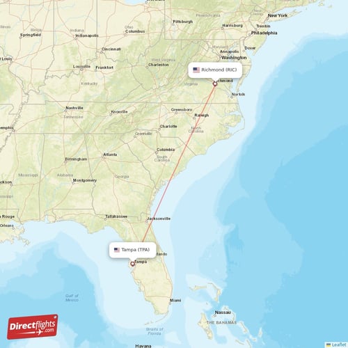 Tampa - Richmond direct flight map