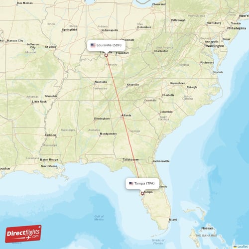 Tampa - Louisville direct flight map
