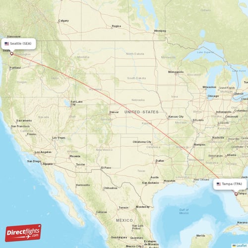 Tampa - Seattle direct flight map