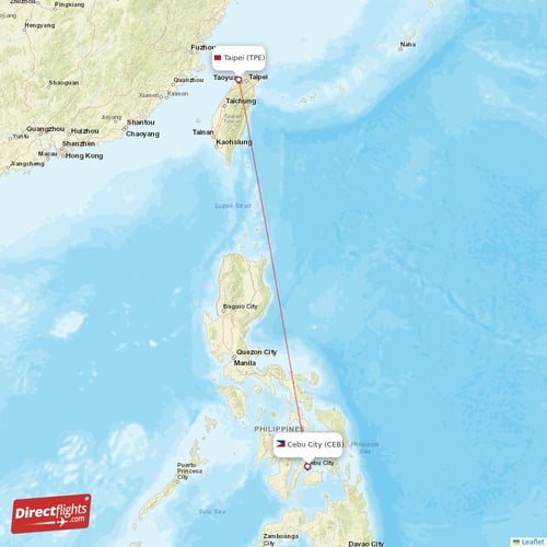 Taipei - Cebu City direct flight map