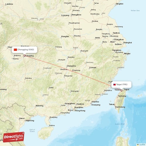 Taipei - Chongqing direct flight map