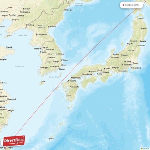 Taipei - Sapporo direct flight map