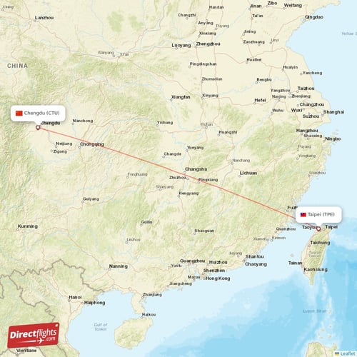 Taipei - Chengdu direct flight map