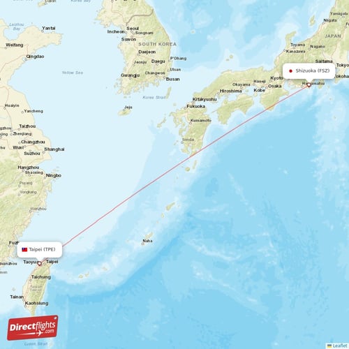 Taipei - Shizuoka direct flight map