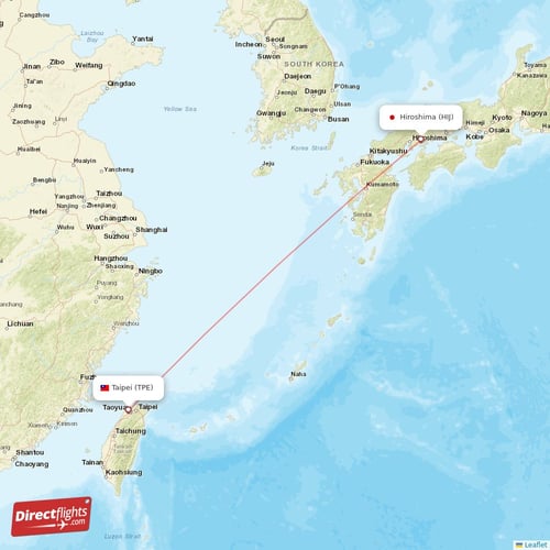 Taipei - Hiroshima direct flight map