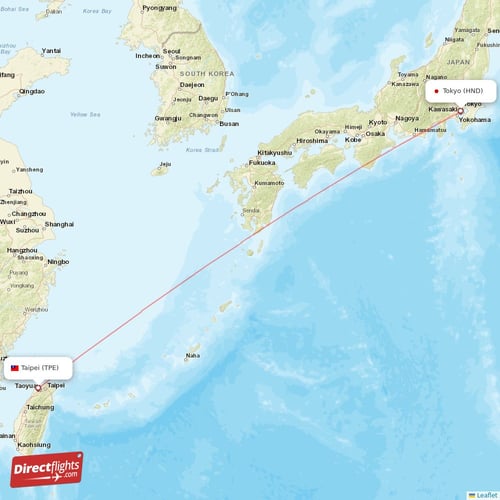 Taipei - Tokyo direct flight map