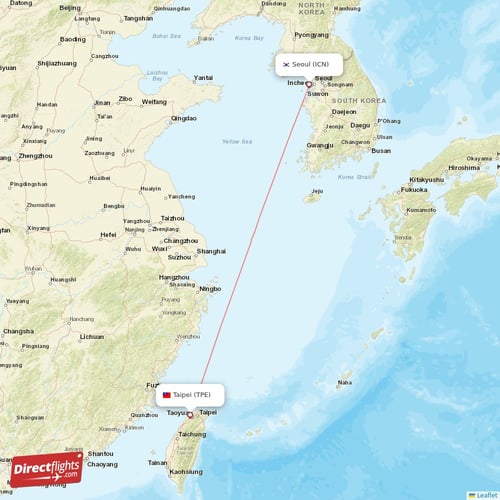 Taipei - Seoul direct flight map