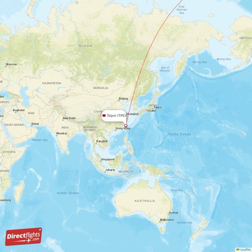 Taipei - New York direct flight map