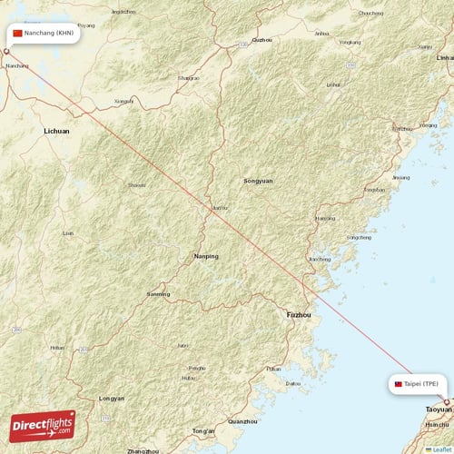 Taipei - Nanchang direct flight map
