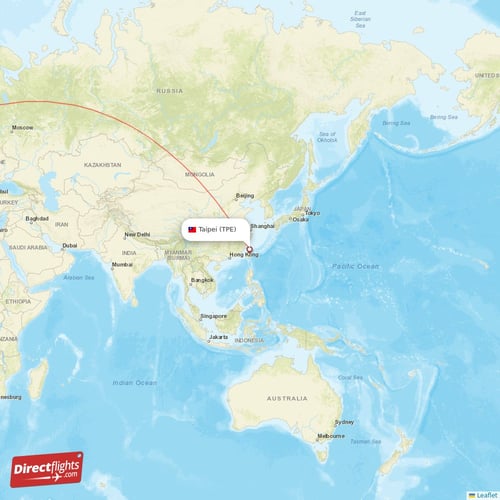 Taipei - London direct flight map
