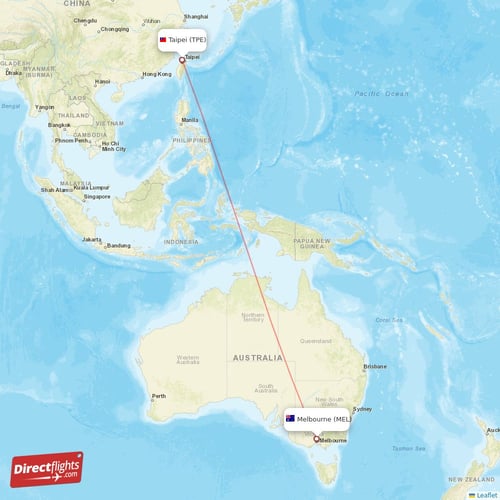 Taipei - Melbourne direct flight map