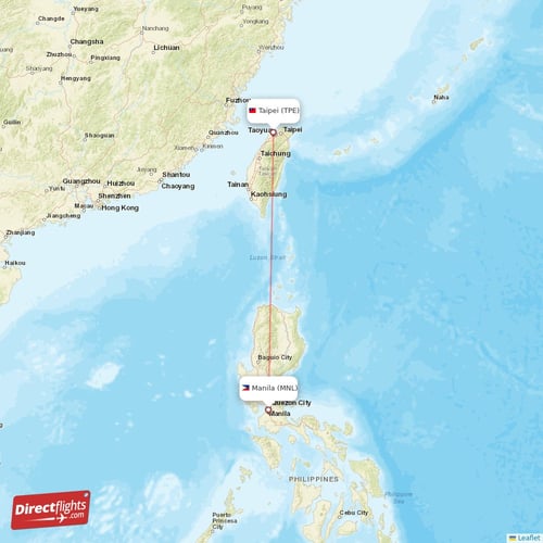 Taipei - Manila direct flight map