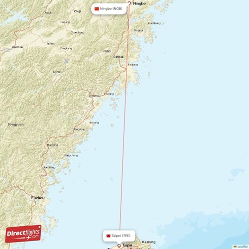 Taipei - Ningbo direct flight map