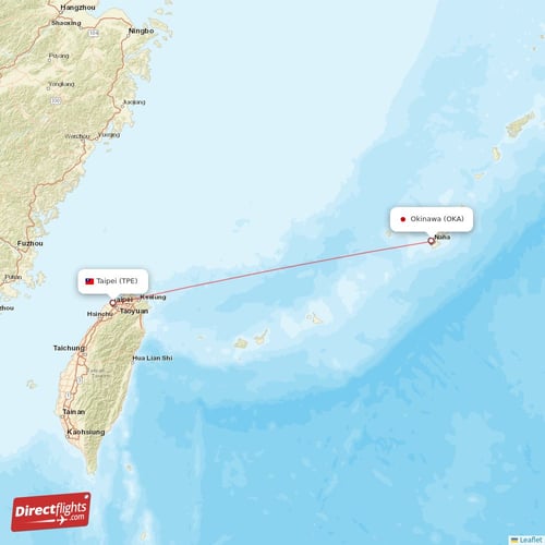 Taipei - Okinawa direct flight map