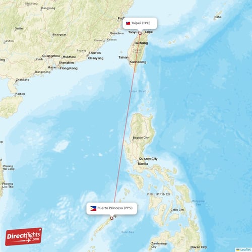 Taipei - Puerto Princesa direct flight map