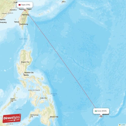 Taipei - Koror direct flight map