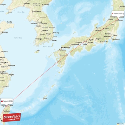 Taipei - Sendai direct flight map