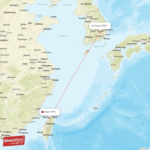 Taipei - Daegu direct flight map