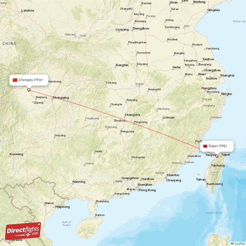 Taipei - Chengdu direct flight map