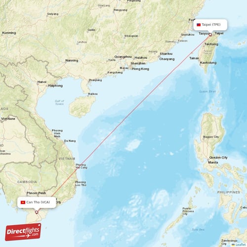 Taipei - Can Tho direct flight map