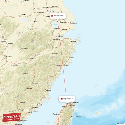 Taipei - Wuxi direct flight map
