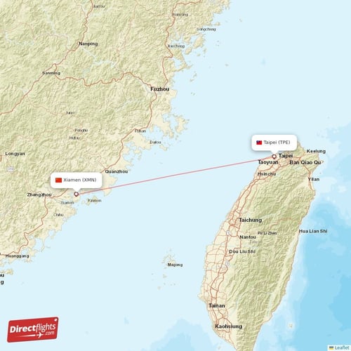 Taipei - Xiamen direct flight map