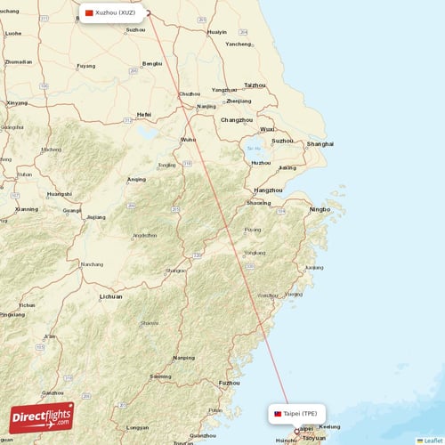 Taipei - Xuzhou direct flight map