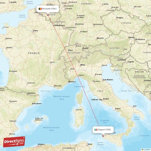 Trapani - Brussels direct flight map