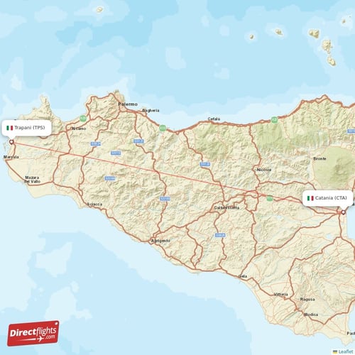 Trapani - Catania direct flight map