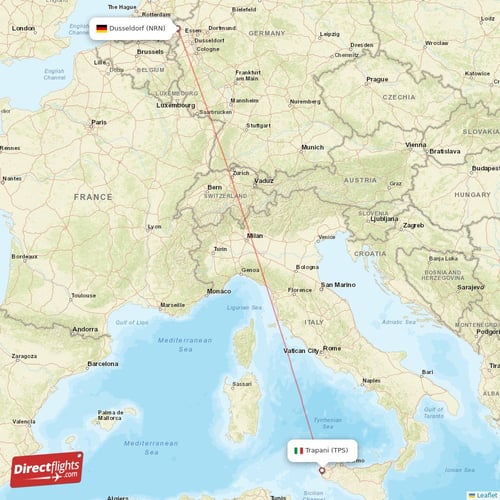 Trapani - Dusseldorf direct flight map