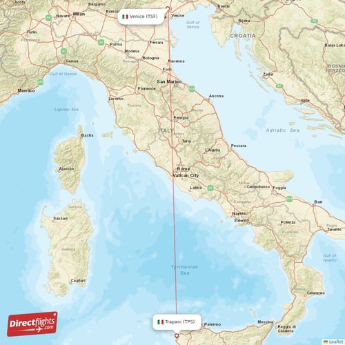 Trapani - Venice direct flight map